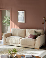 Saige natural boucle 3 seater sofa with natural wood legs