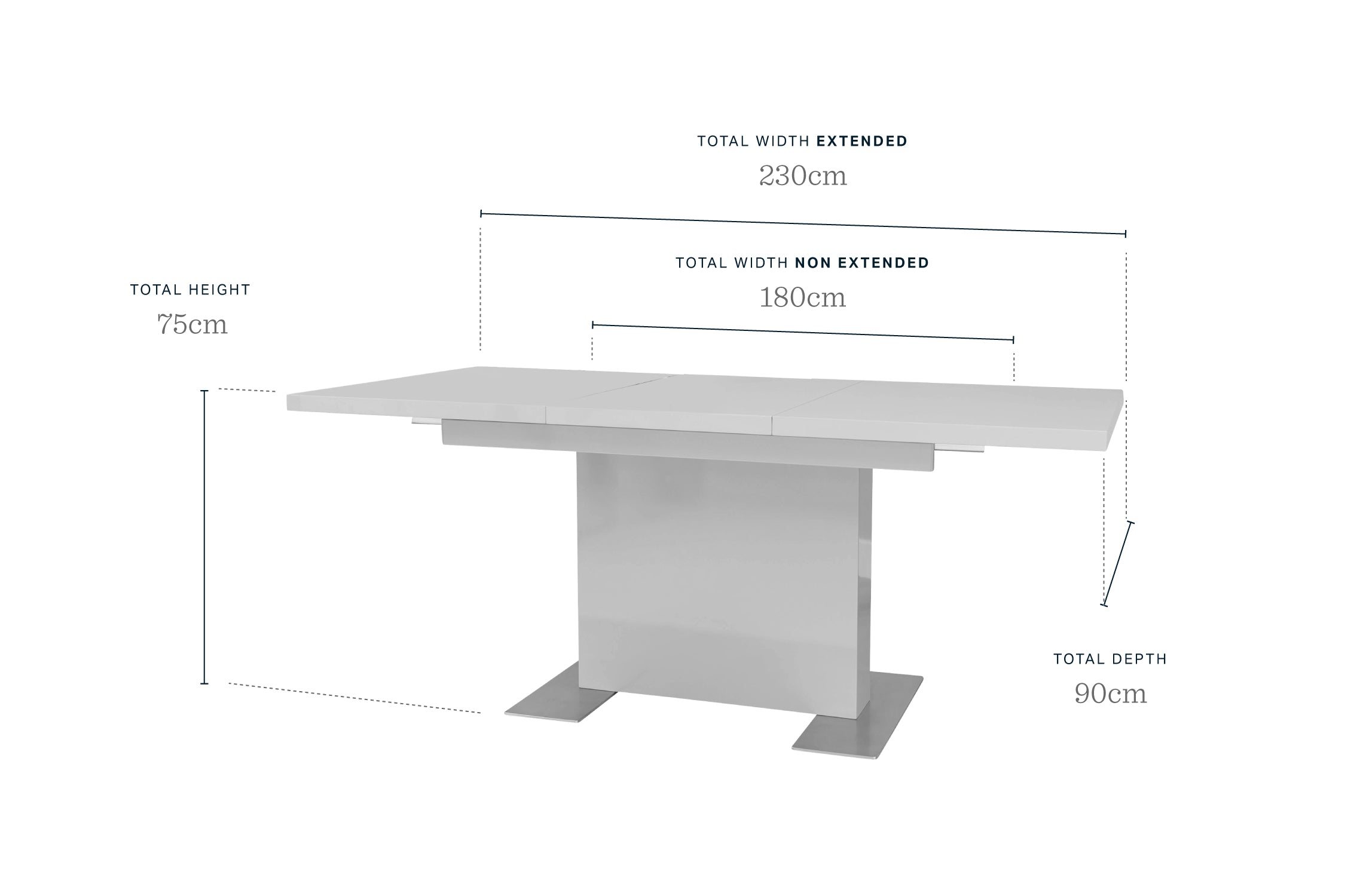 Sanza white gloss extending 6 to 10 seater dining table