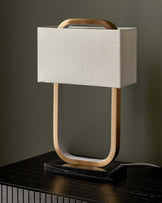 Sanza natural linen and brushed bronze table lamp