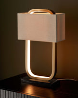 Sanza natural linen and brushed bronze table lamp