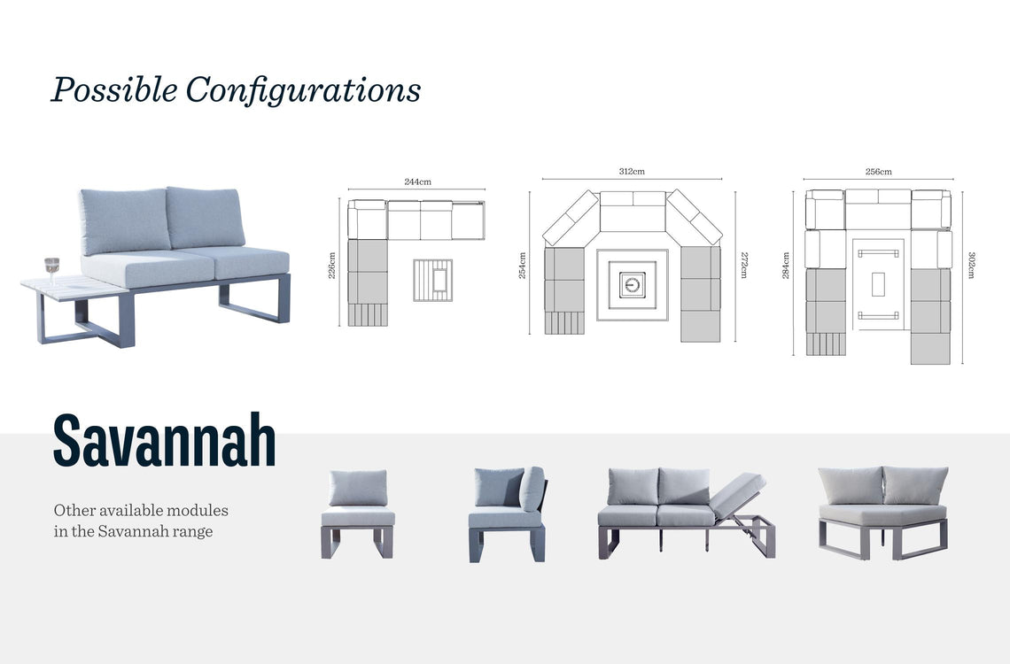 Savannah Grey Garden 2 Seater Modular Sofa with Side Table