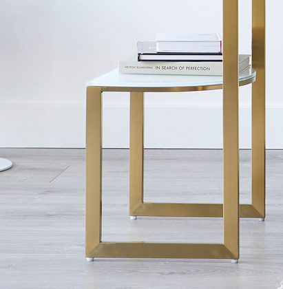 Demi White Marble And Brass Side Table