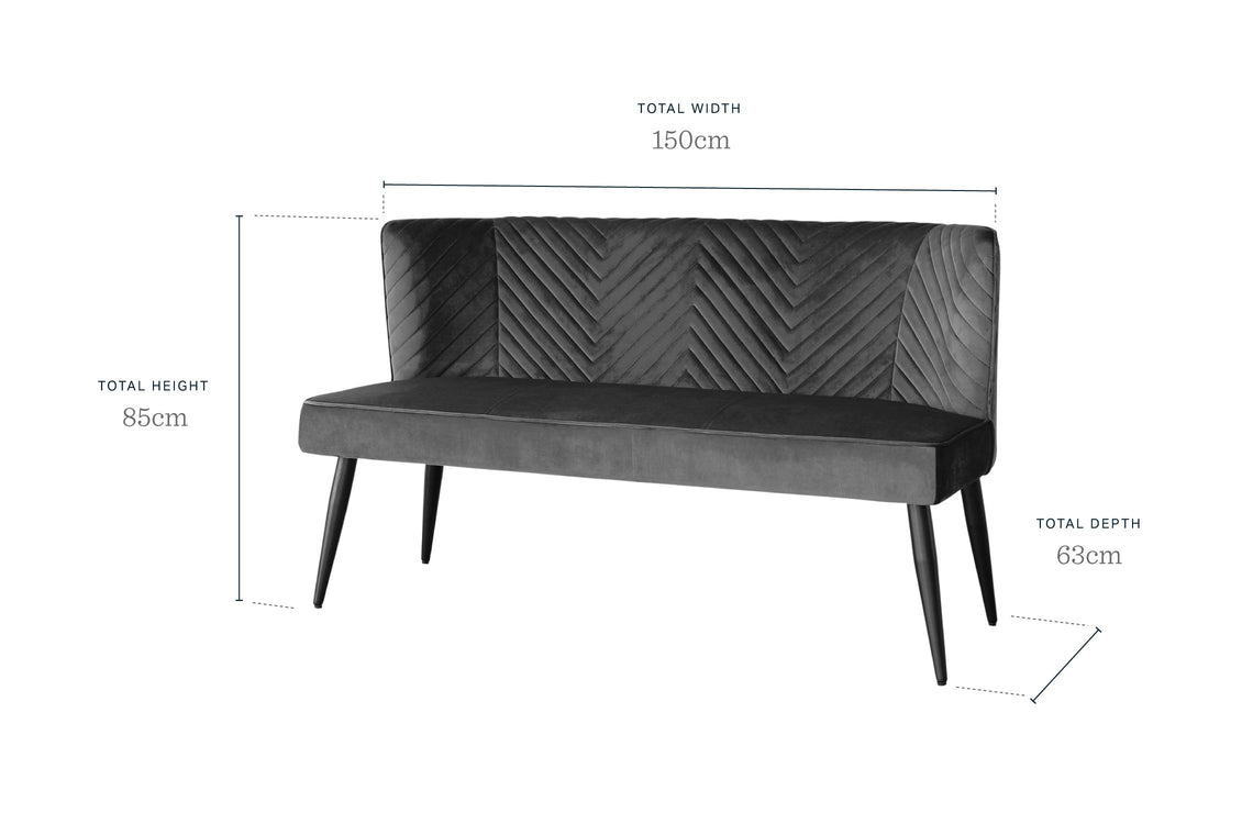 Serena Dark Grey Velvet 3 Seater Dining Bench