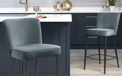 Serena Blue Grey Velvet Barstool