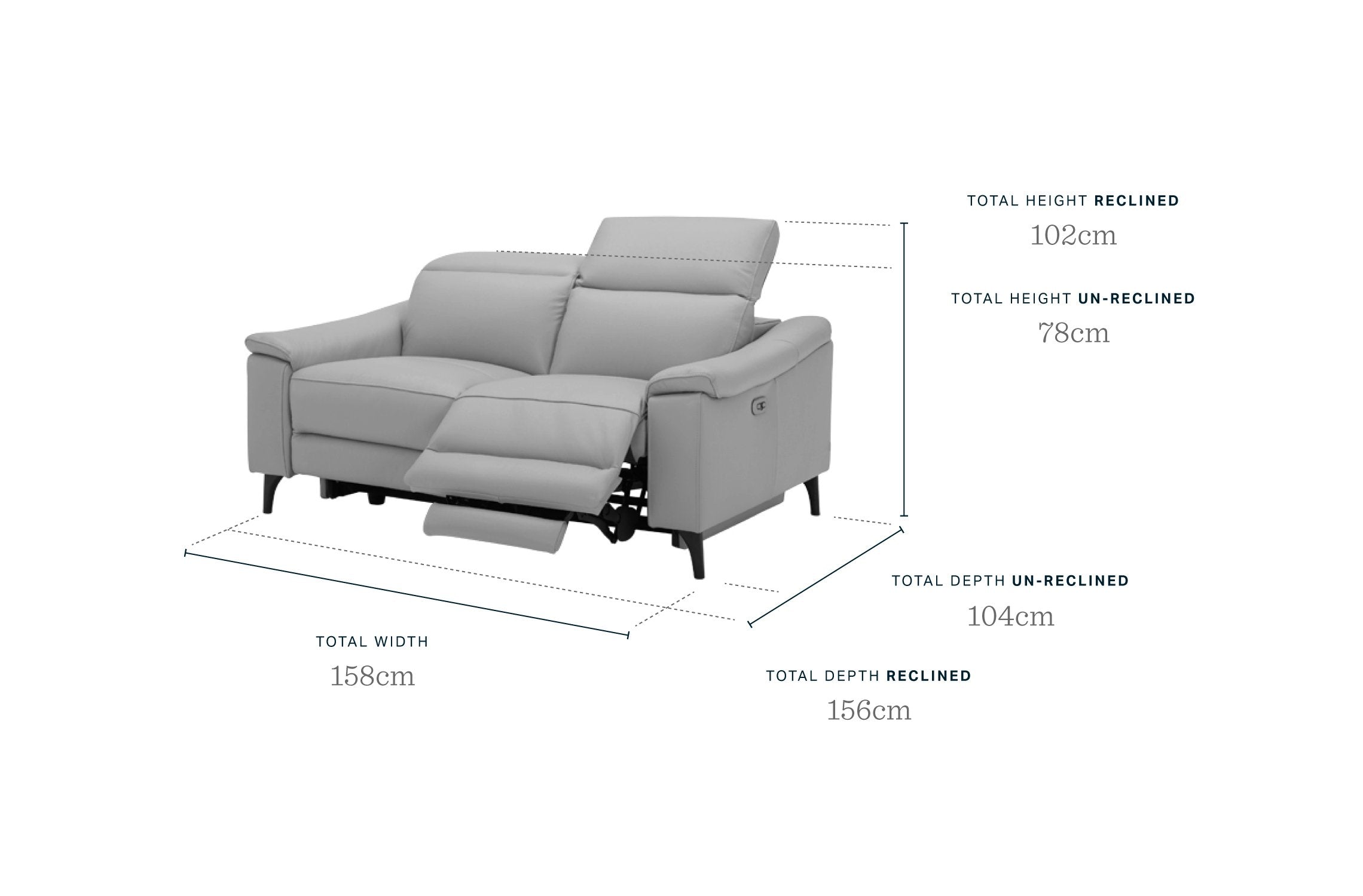 Serene Light Grey Leather 2 Seater Recliner Sofa