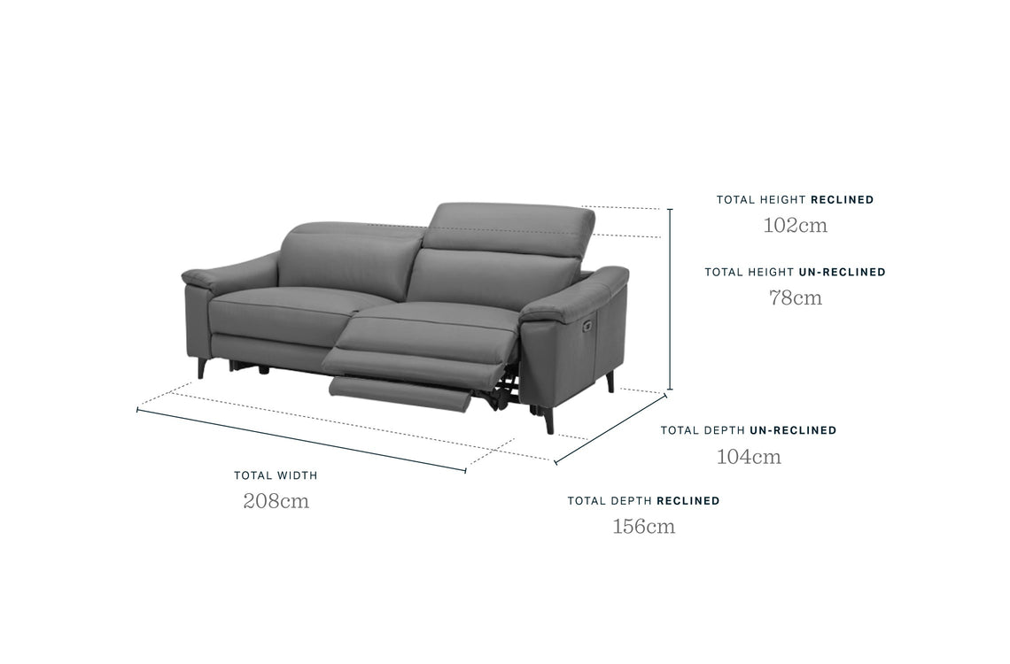 Serene Dark Grey Leather 3 Seater Recliner Sofa