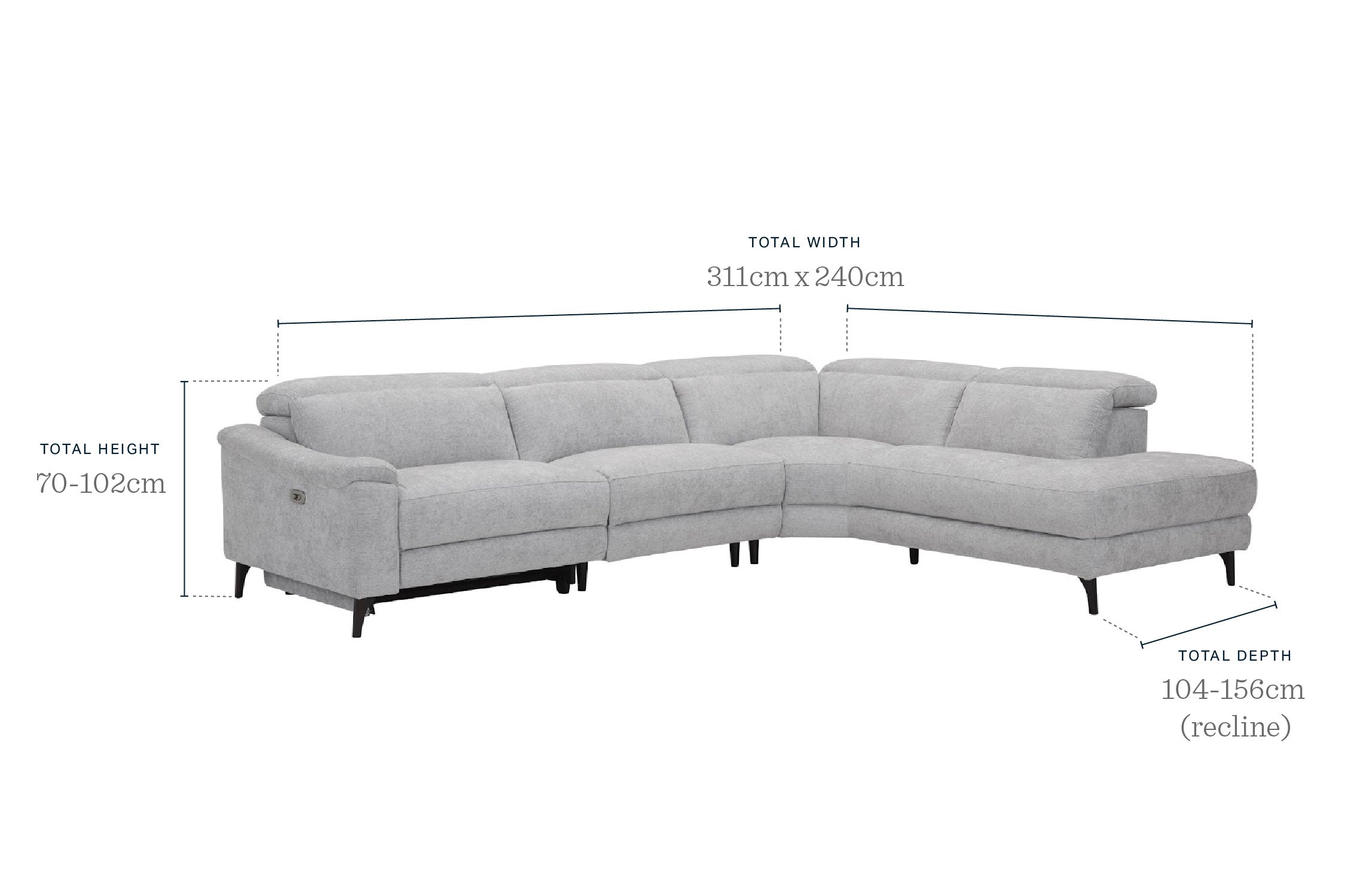 Serene Grey Fabric Reclining Right Corner Chaise