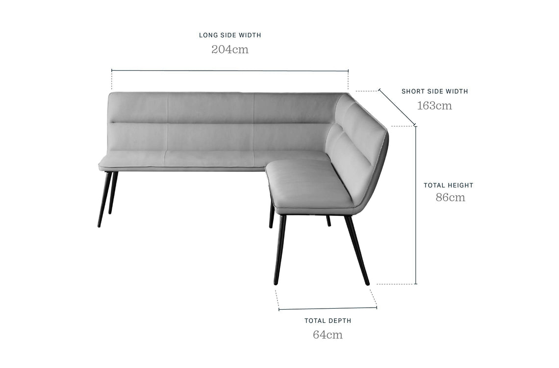 Seth light grey faux leather right hand corner 5 seater dining bench