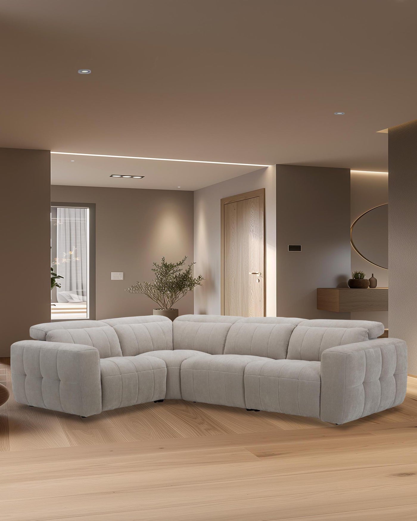 Skye light grey fabric small corner sofa