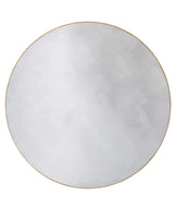 Round marble top coffee table with a thin gold trim along the perimeter.