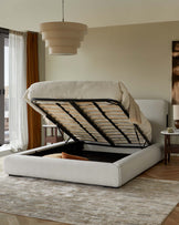 Taylor ivory dual tone fabric king ottoman storage bed