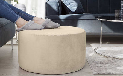 Thea Round Coffee Table & Champagne Pouffe