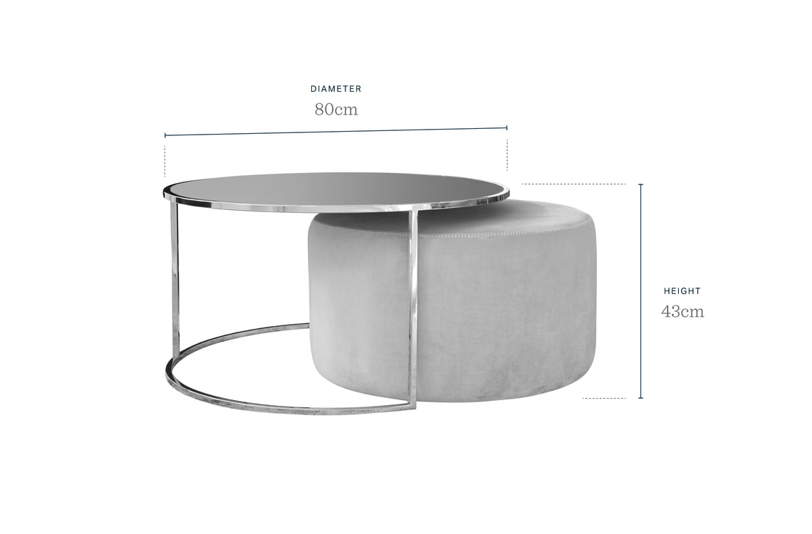 Thea Round Coffee Table & Champagne Pouffe