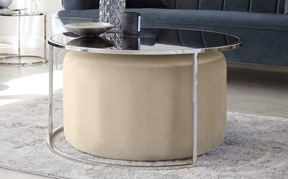 Thea Round Coffee Table & Champagne Pouffe