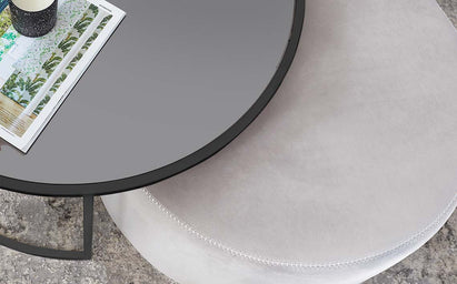 Thea Round Coffee Table & Champagne Pouffe