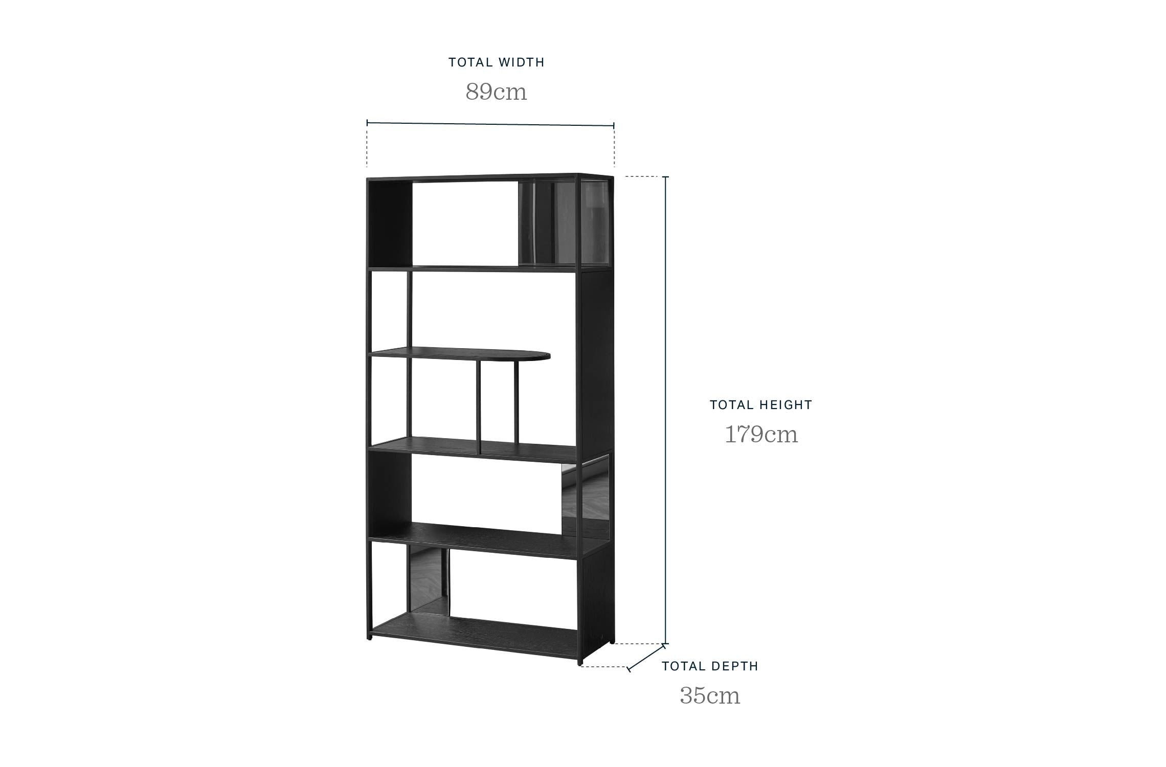 Thea black oak shelving unit