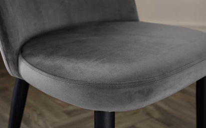 Trinny Black Metal Dining Chair in Dark Grey Plush Velvet (Sold in pairs)