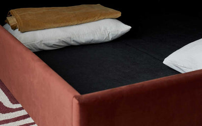 Turin red recycled velvet king size ottoman storage bed