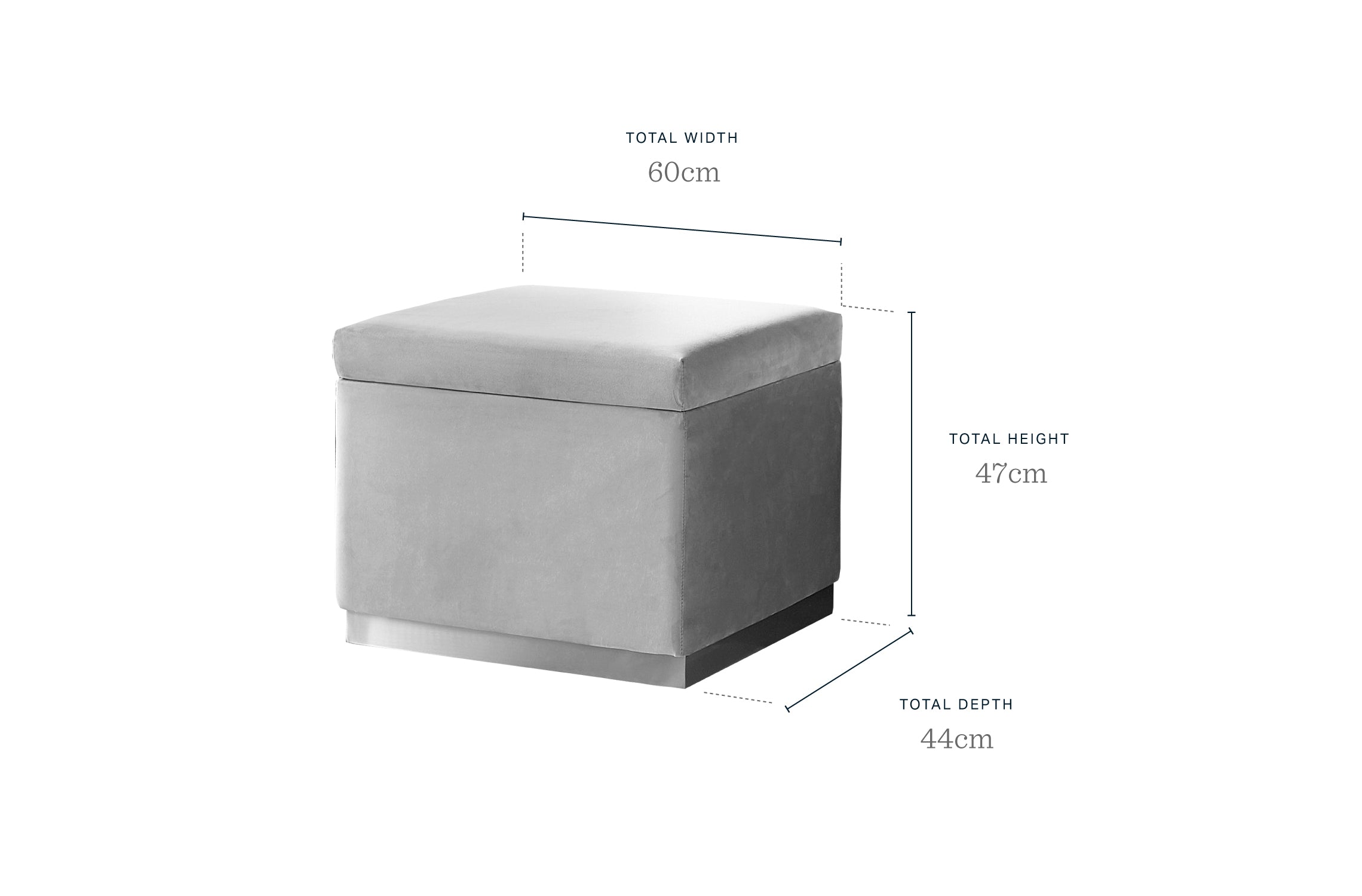 Zara Light Grey Velvet With Brass Trim Ottoman Storage Cube