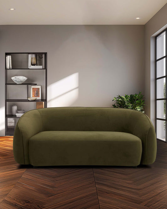 Zoey olive green velvet 2 seater sofa