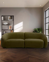 Zoey olive green velvet 3 seater sofa