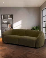 Zoey olive green velvet 3 seater sofa