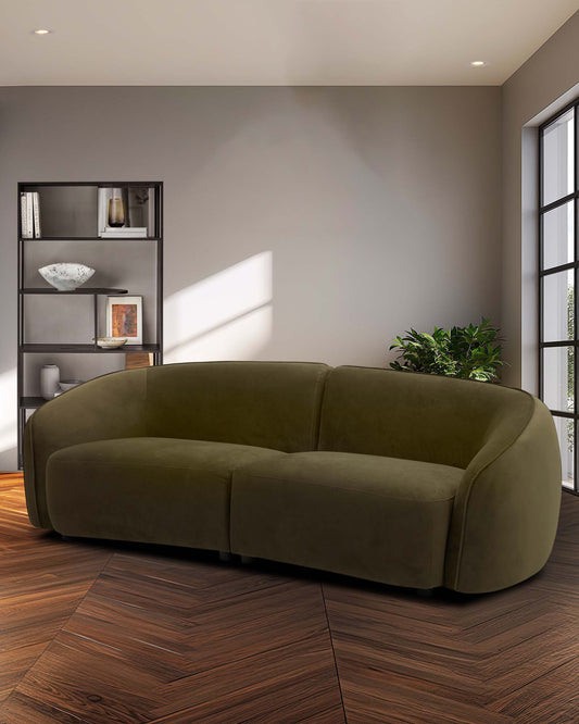 Zoey olive green velvet 3 seater sofa