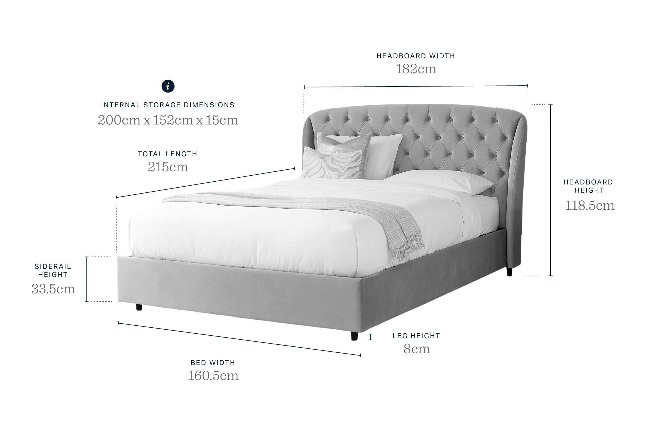 Manolo Light Grey Velvet King Size Ottoman Storage Bed