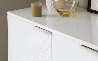 Geo Large Matt White and Stainless Steel Textured Sideboard