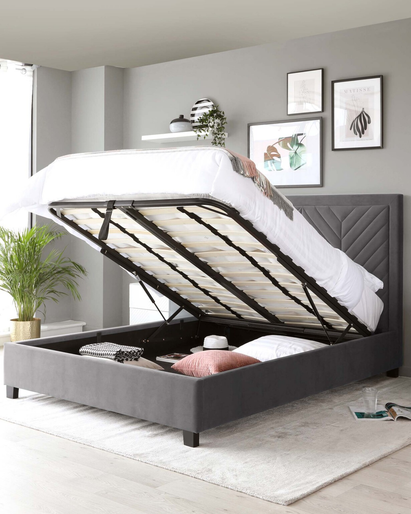 Octavia Grey Velvet Super King Size Ottoman Storage Bed