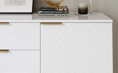 Geo Large Matt White and Brass Textured Sideboard