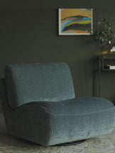 Frances blue grey fabric swivel accent chair