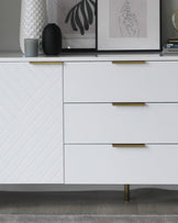 Geo Large Matt White and Brass Textured Sideboard