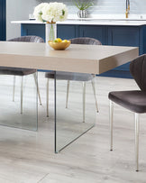 aria oak and glass dining table grey