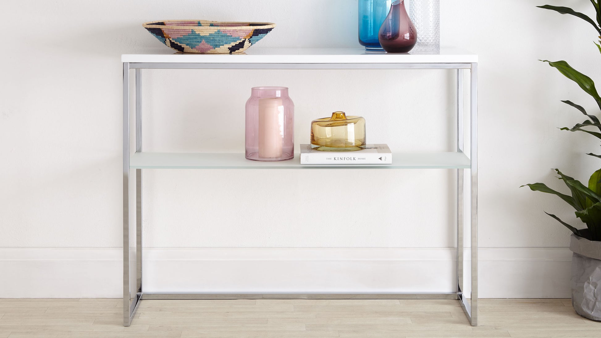 acute white gloss and chrome console table