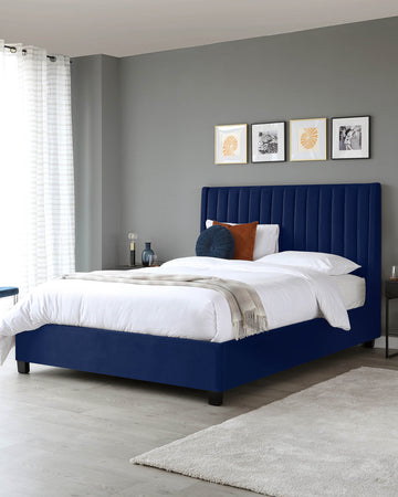 Amalfi Navy Velvet Super King Size Bed with Storage | Danetti