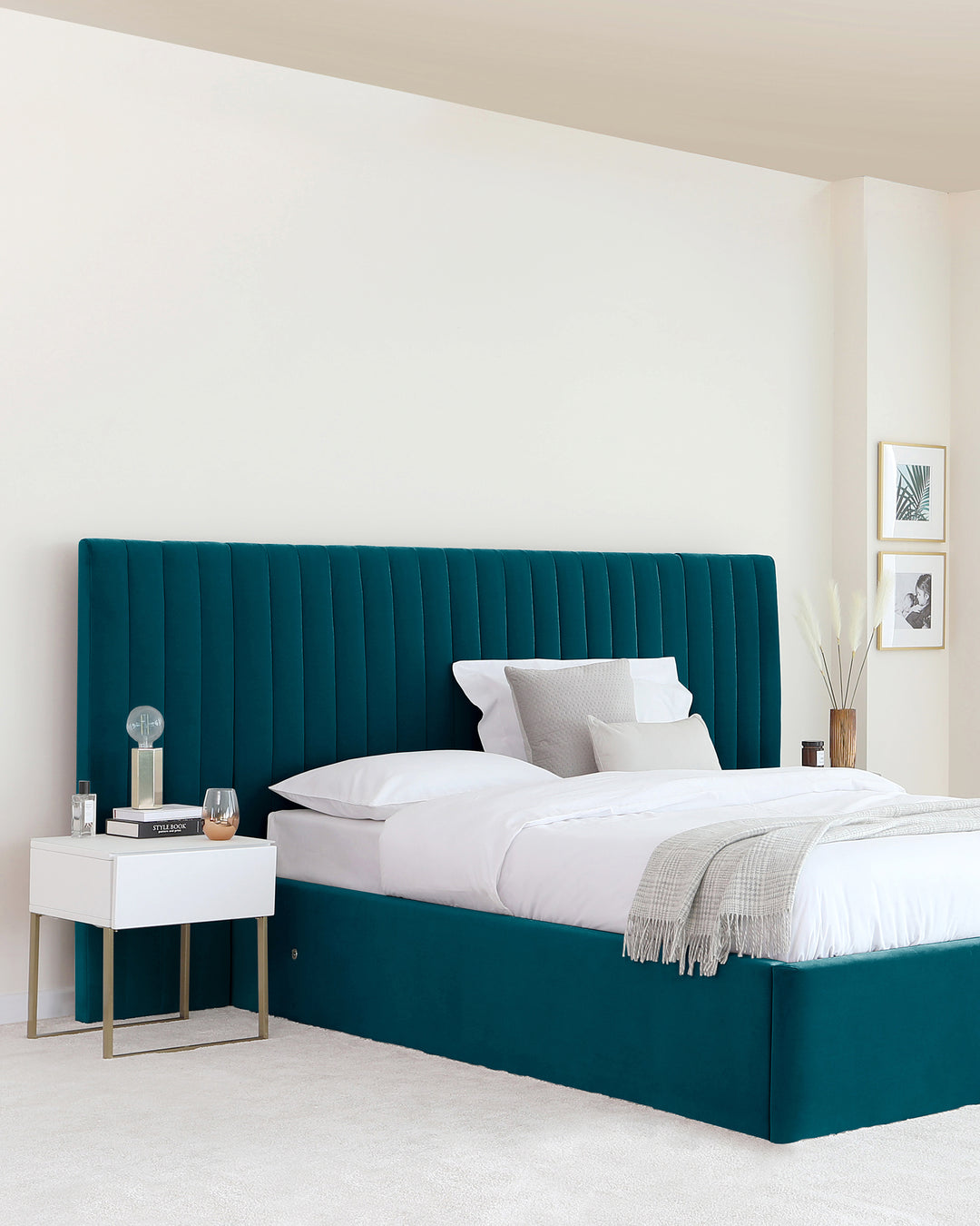 Amalfi Dark Teal Velvet King Size Bed with Storage | Danetti