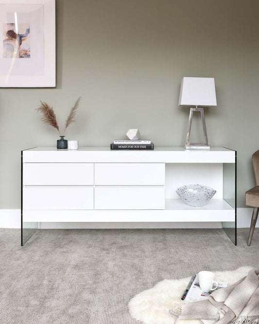 aria glass and oak sideboard white