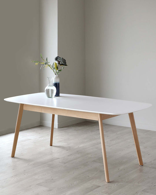 White Scandi Extendable Dining Table with Oak Legs from Danetti