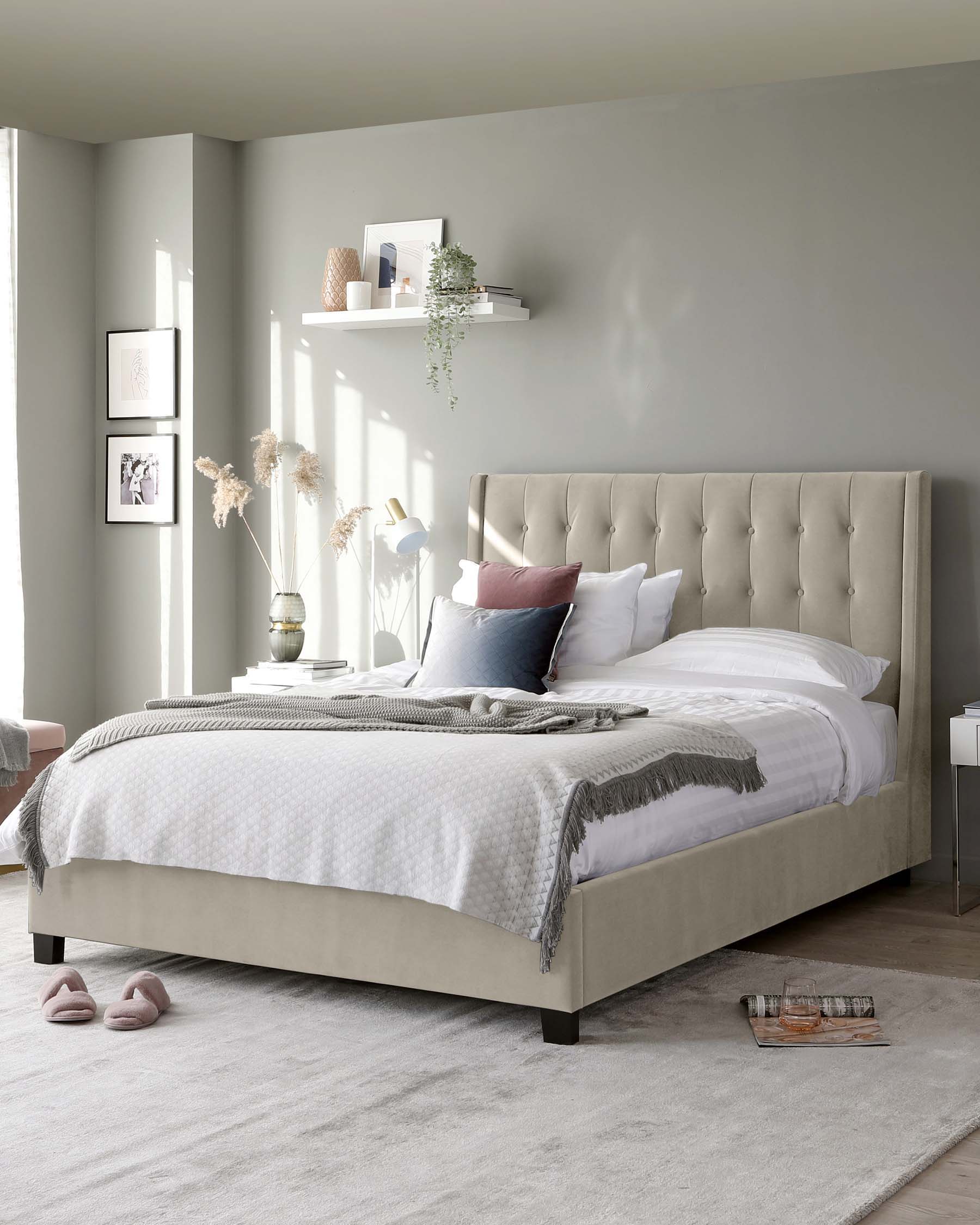 brooklyn velvet double bed with storage champagne