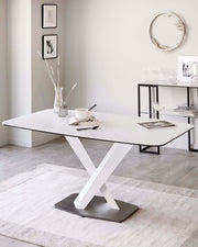Carter White Ceramic Marble Pedestal 6 Seater Table by Danetti