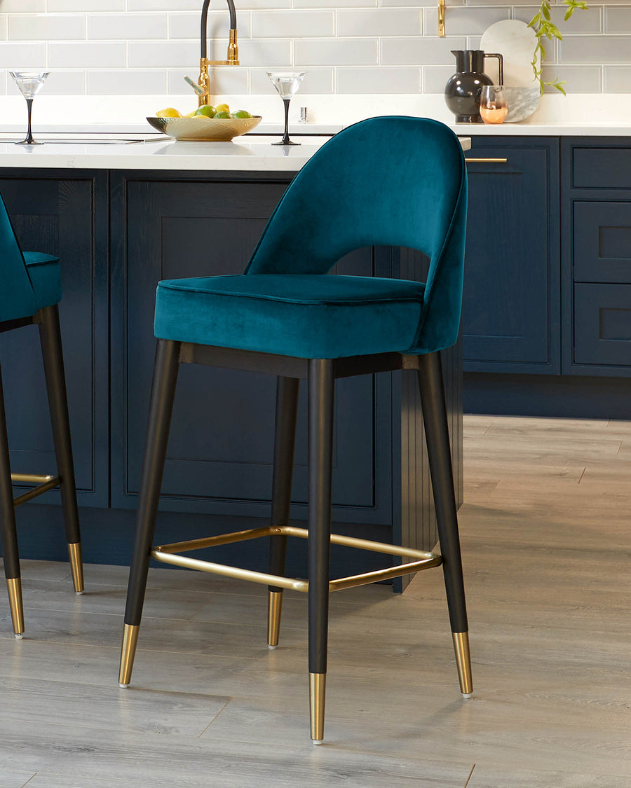 Clover Dark Teal Velvet Bar Stool | Danetti