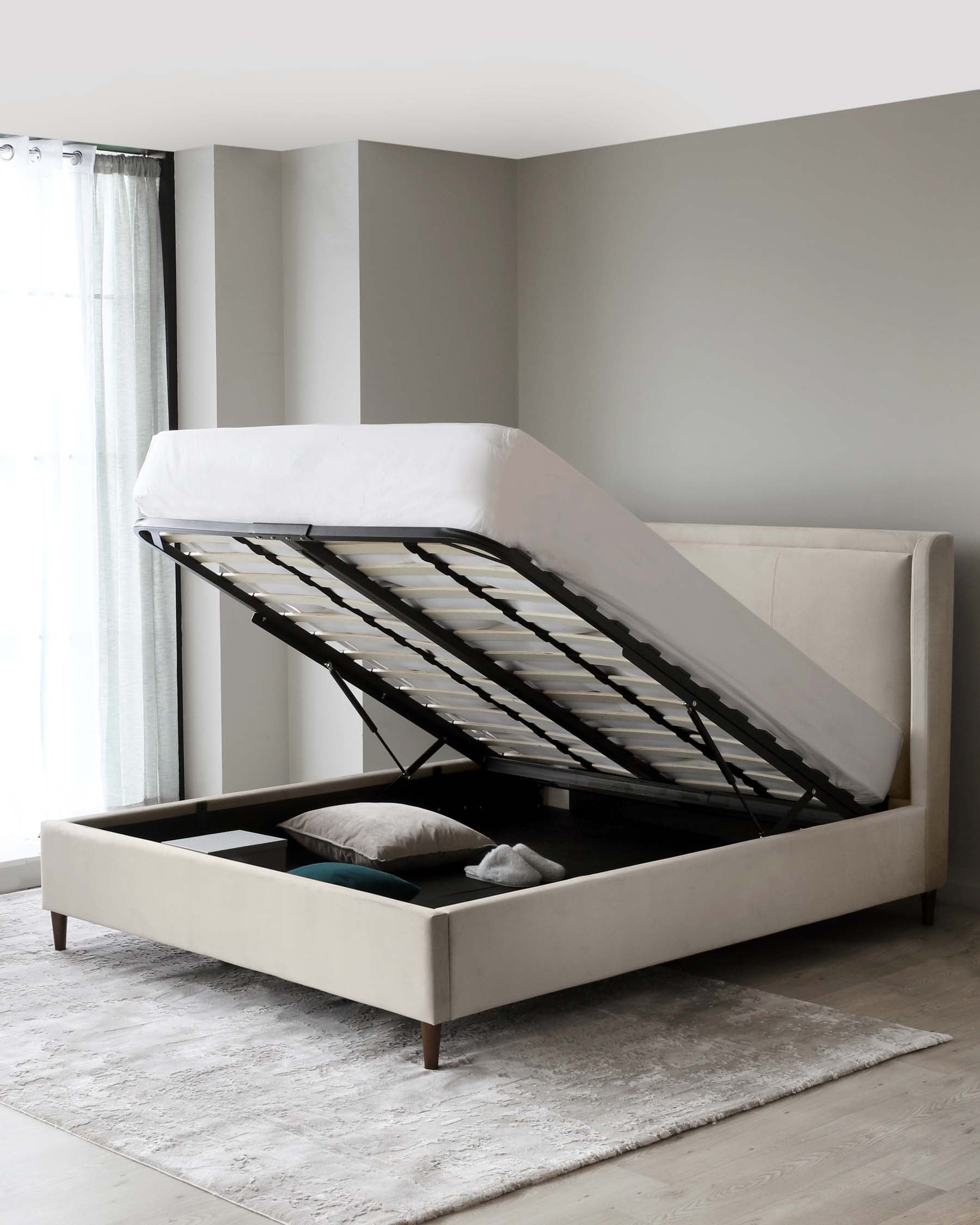 Grove Champagne King Size Bed with Storage | Ottoman Bed| Danetti