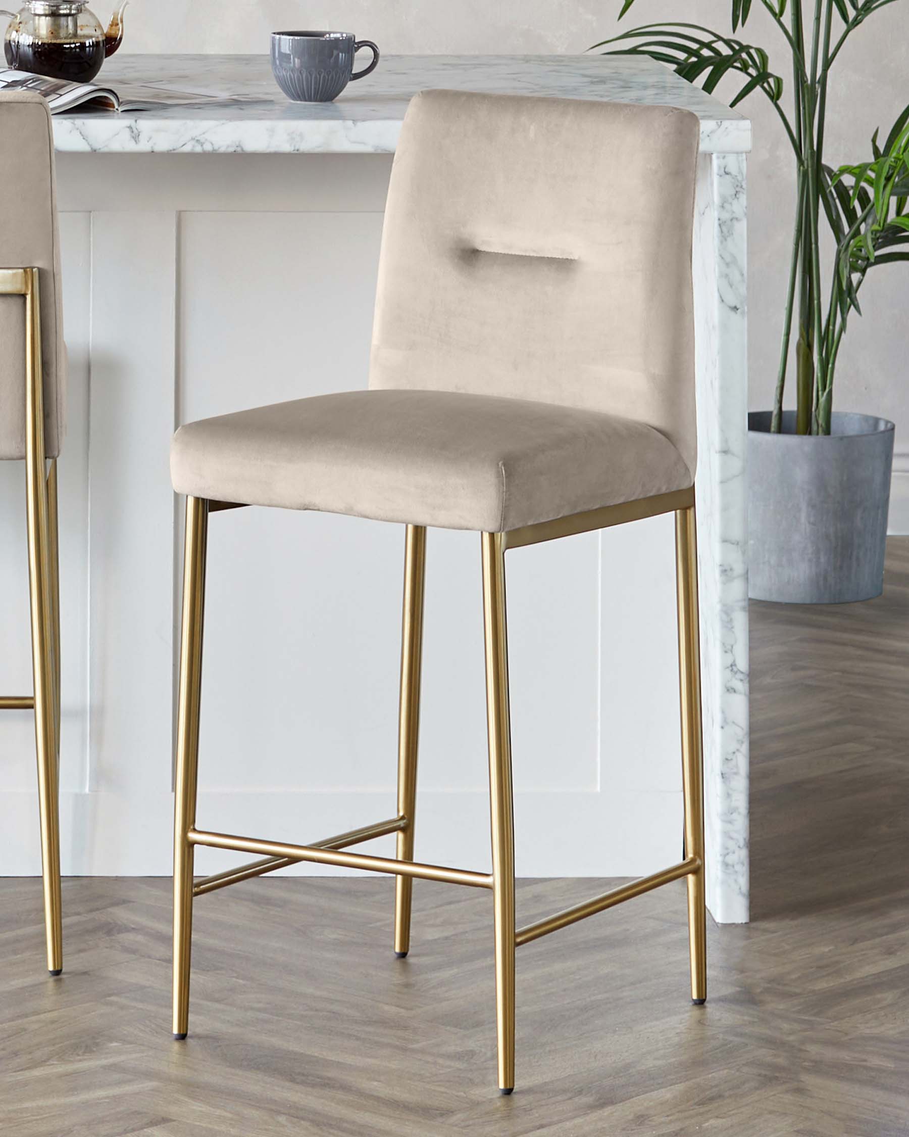 Keira Brass and Champagne Velvet Bar Stools by Danetti