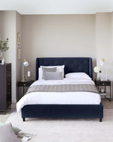 lenora velvet super king size bed with storage navy