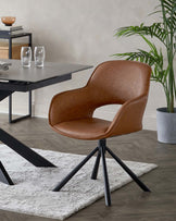 marlow leather swivel dining armchair tan