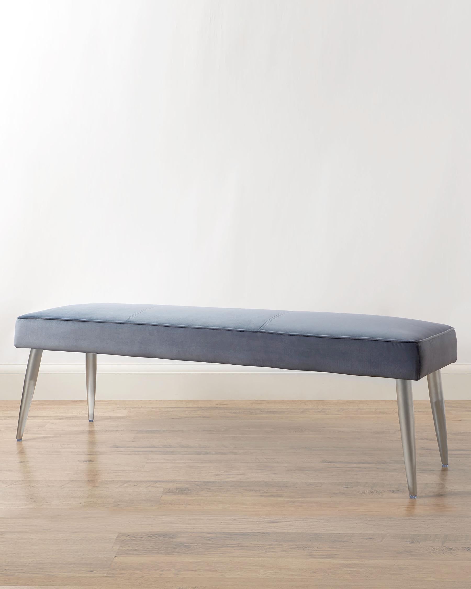 mellow velvet 3 seater bench without backrest blue grey