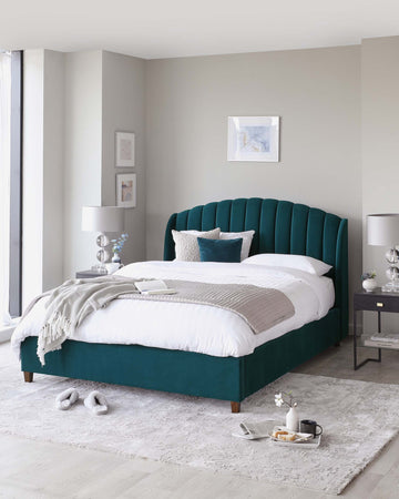 Noelle Teal Velvet Super King Size Bed With Storage by Danetti