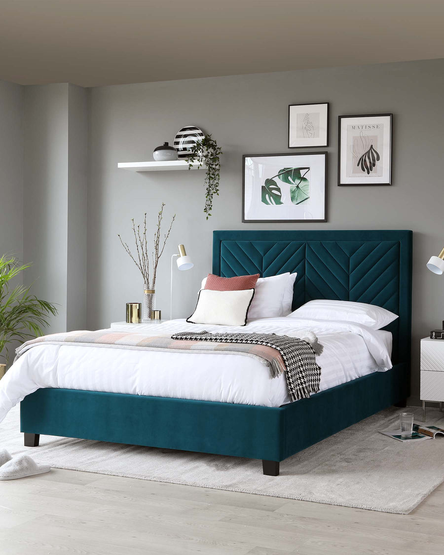 Octavia Dark Teal Velvet King Size Bed with Storage | Danetti