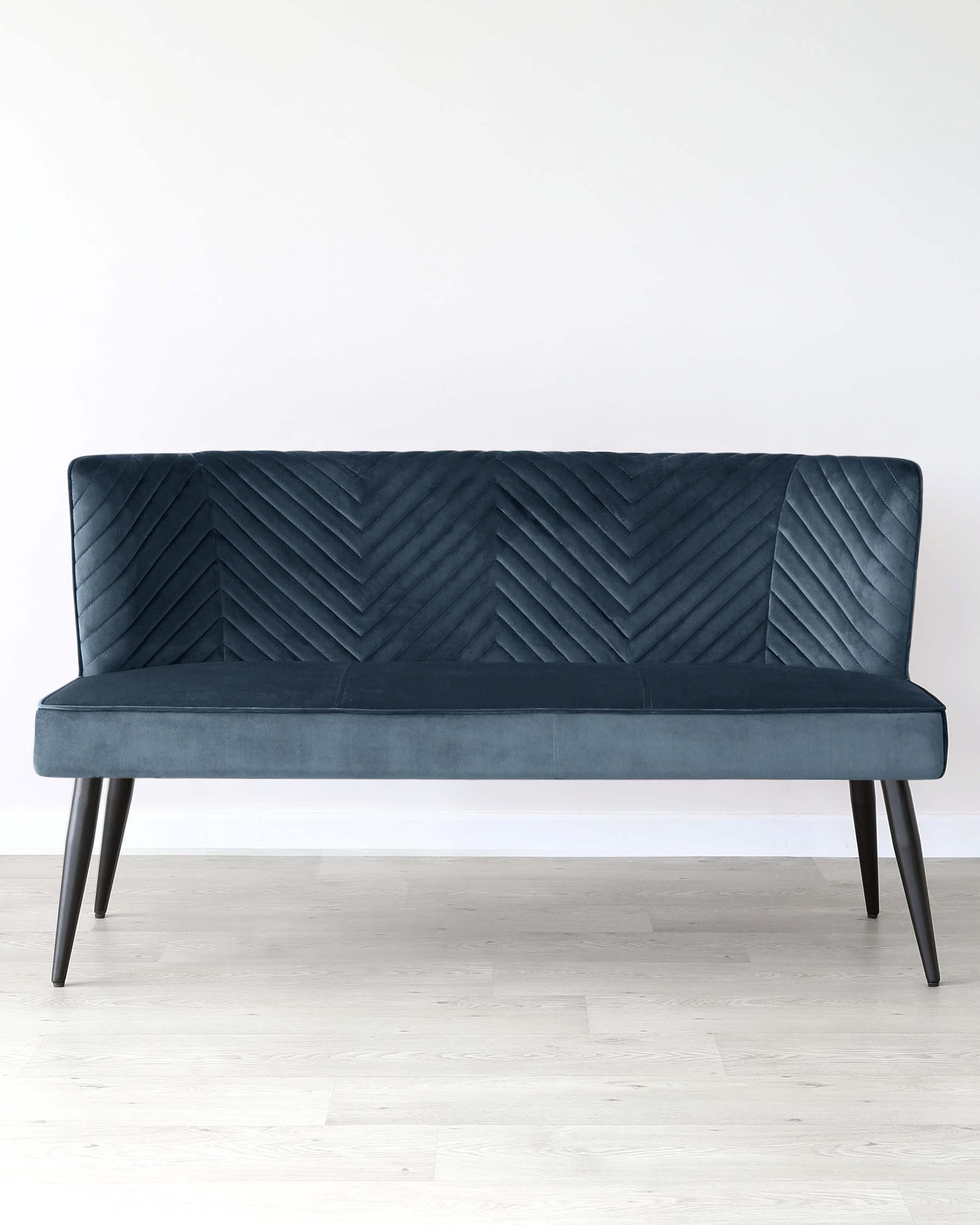 serena velvet 3 seater dining bench with backrest dark blue